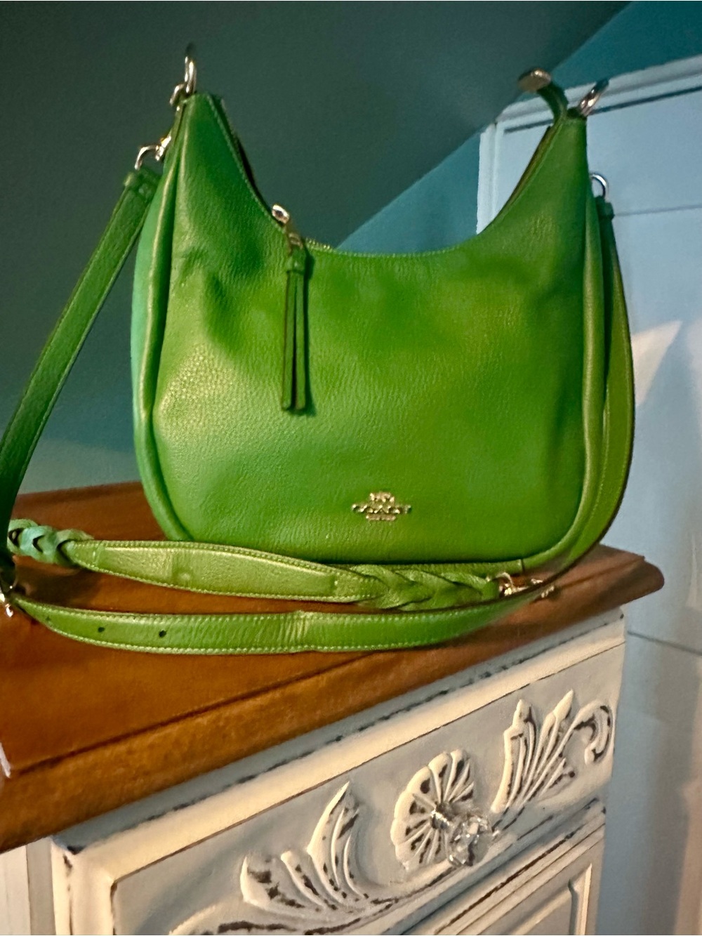 Coach Green Pebbled Leather Shoulder / Crossbody Bag